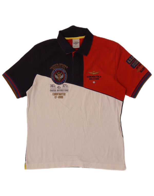 Męska koszulka polo do rugby Aeronautica Militare, duża, granatowa, z blokami kolorów