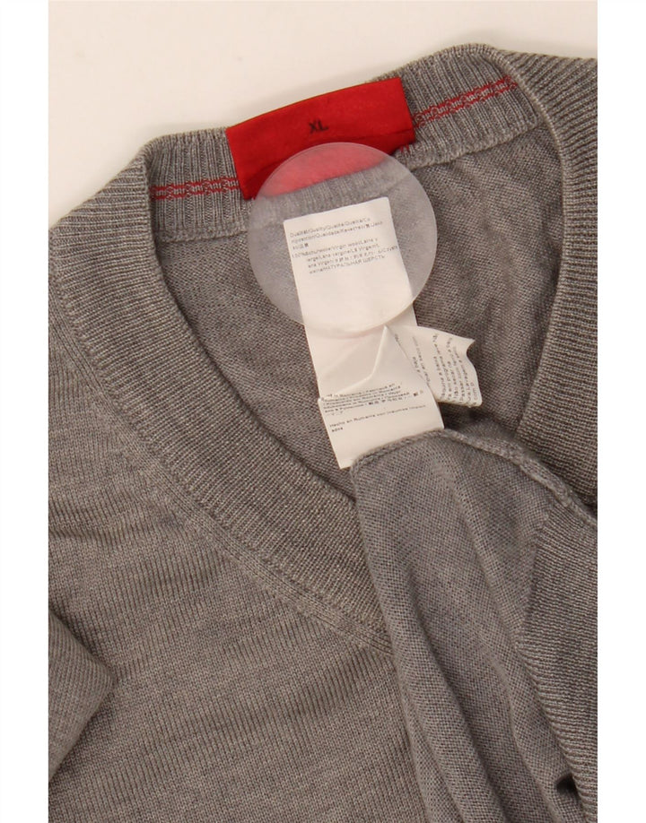 Męski sweter Hugo Boss z dekoltem w kształcie litery V, XL, szara wełna