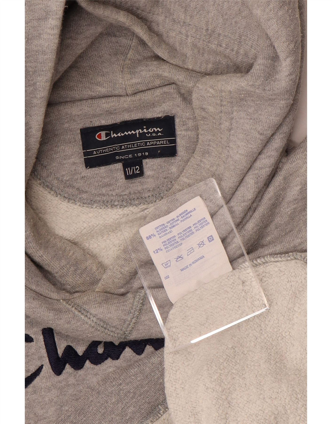 Chłopięcy sweter z kapturem CHAMPION z grafiką 11-12 lat, szara bawełna