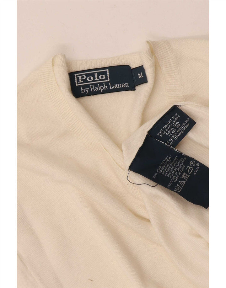 Polo Ralph Lauren Męski sweter z dekoltem w kształcie litery V, średniej wielkości biała bawełna