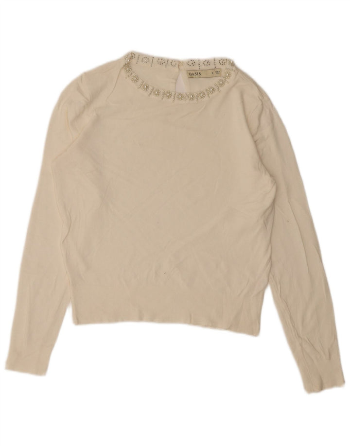 Damski sweter Oasis z dekoltem w łódkę UK 14 Średnio-biała wiskoza