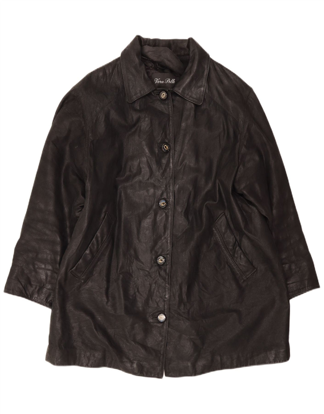Vintage damski płaszcz skórzany typu oversize IT 46, duży czarny
