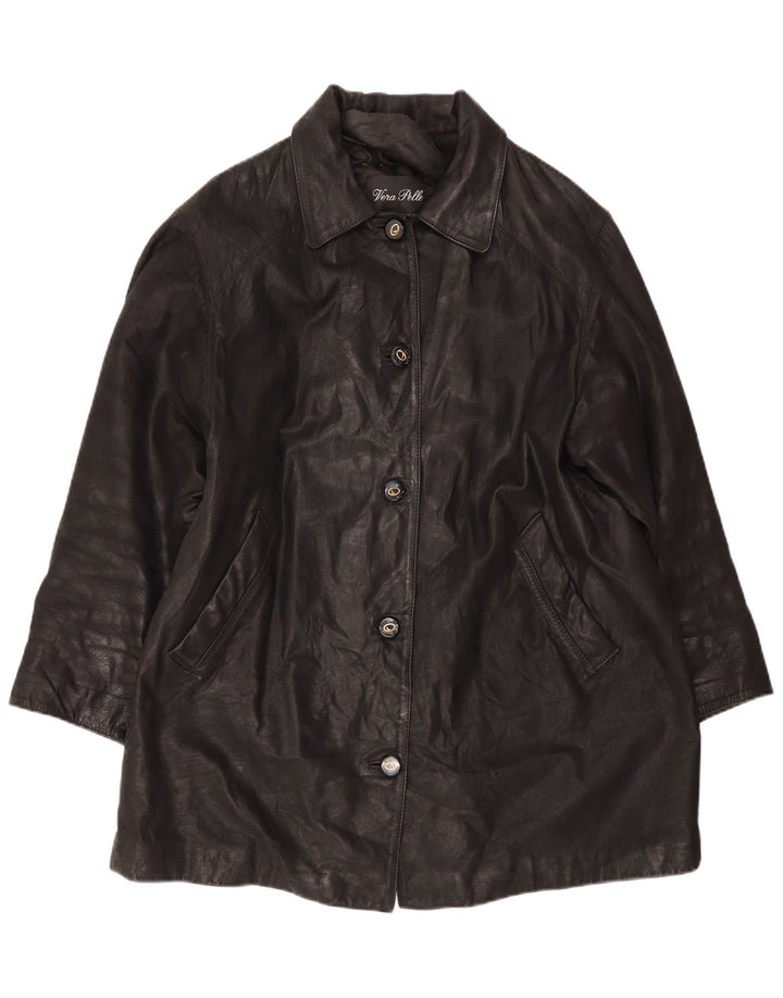 Vintage damski płaszcz skórzany typu oversize IT 46, duży czarny