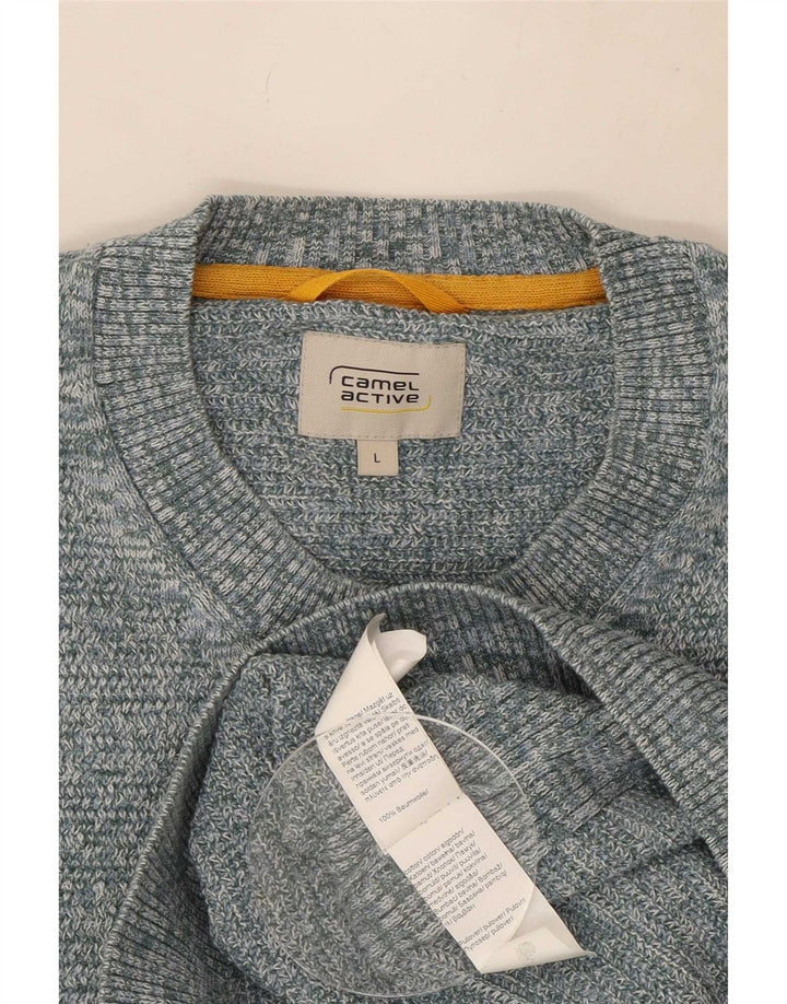 Camel Active Męski sweter z okrągłym dekoltem, duży, niebieski, bawełniany w cętki