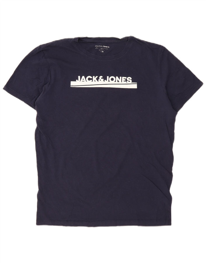 Męska koszulka z grafiką JACK & JONES, średnia, granatowa, bawełniana