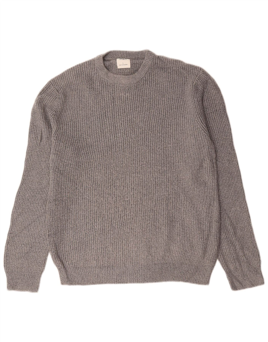 Marks & Spencer Męski sweter z okrągłym dekoltem, duży, szary poliamid