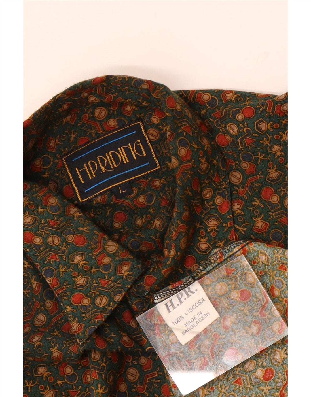 Koszula męska VINTAGE Duża, geometryczna wiskoza khaki