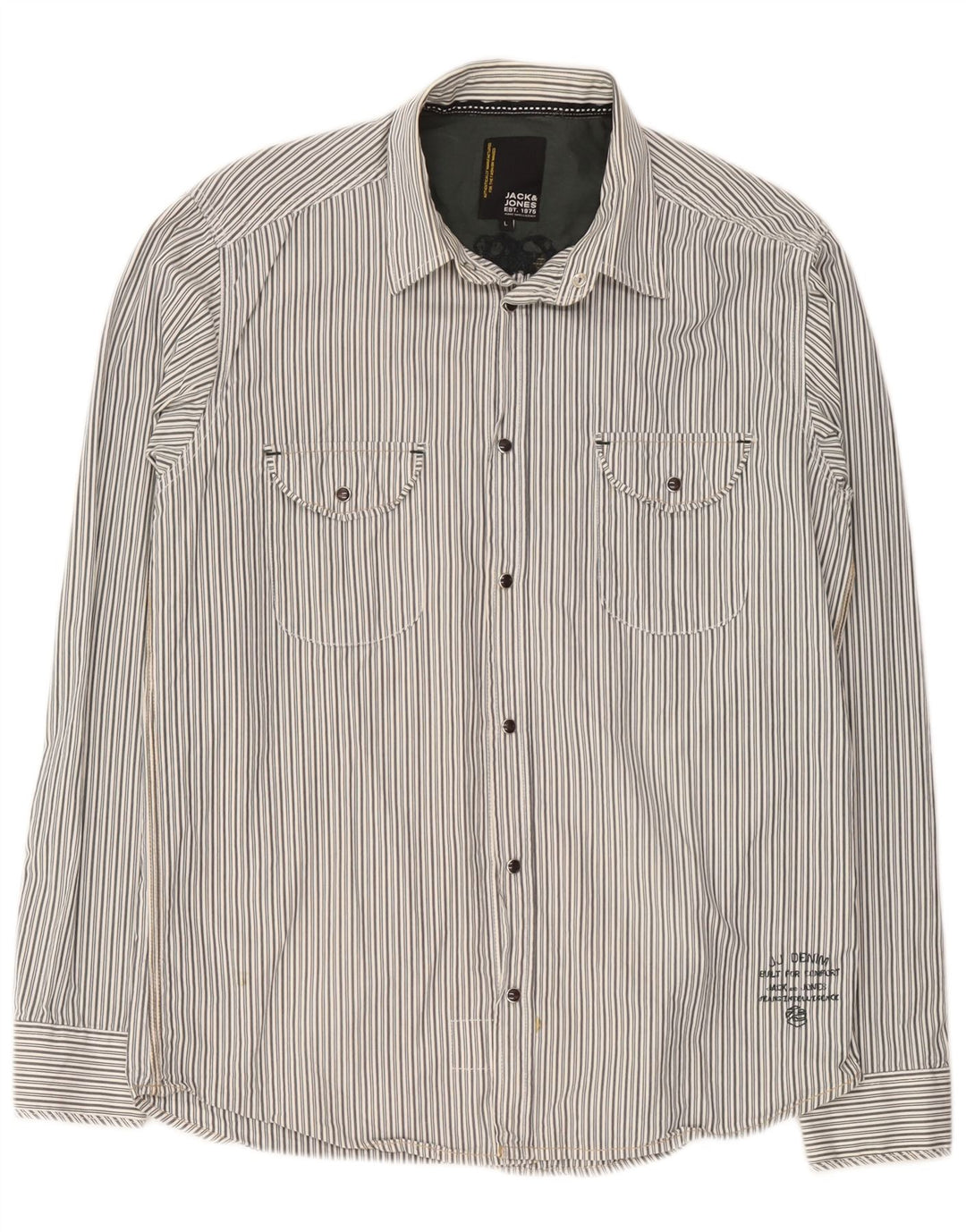 Męska koszula graficzna Jack & Jones, duża, szara, bawełniana w paski