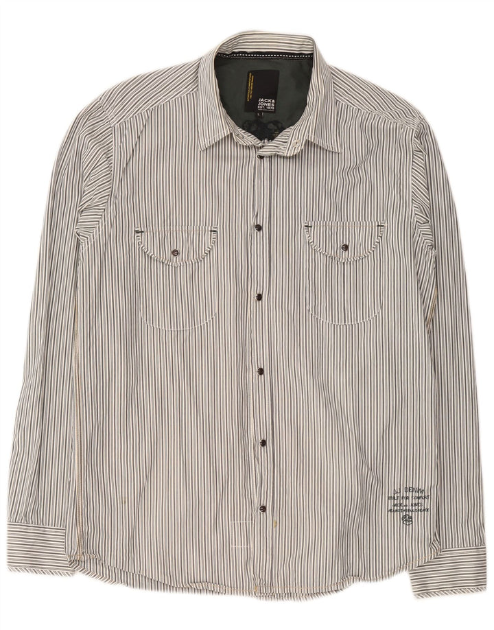 Męska koszula graficzna Jack & Jones, duża, szara, bawełniana w paski