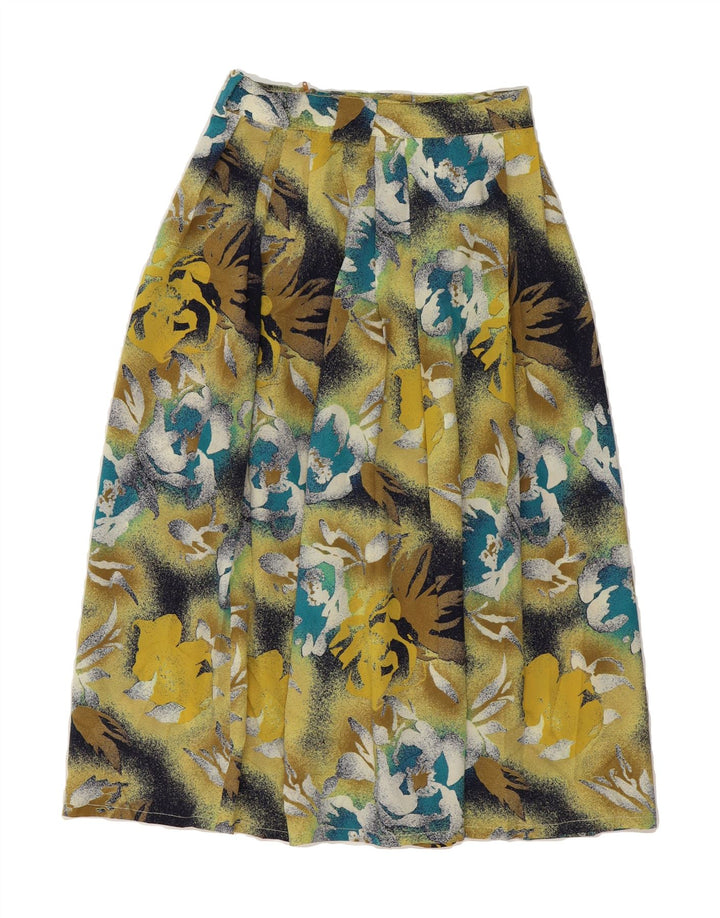 VINTAGE Womens A-Line Skirt IT 42 Medium W26 Yellow Floral Polyester Vintage Vintage and Second-Hand Vintage from Messina Hembry 