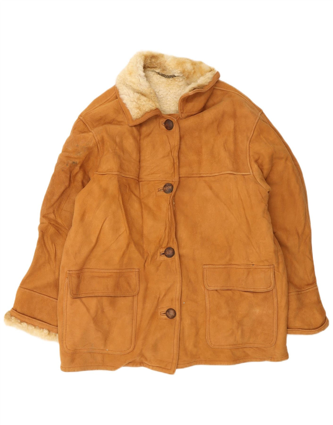 Damska kurtka shearling w stylu vintage IT 46, duża brązowa skóra