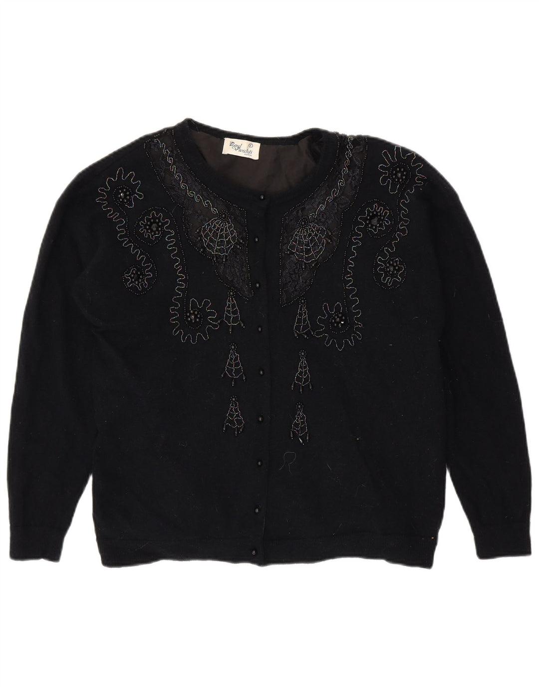 Sweter damski VINTAGE UK 16, duży, granatowy paisley