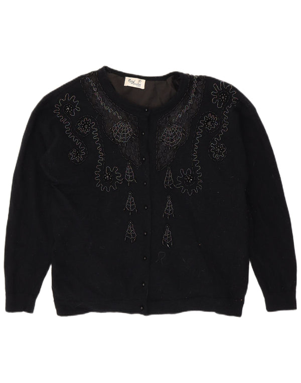 Sweter damski VINTAGE UK 16, duży, granatowy paisley