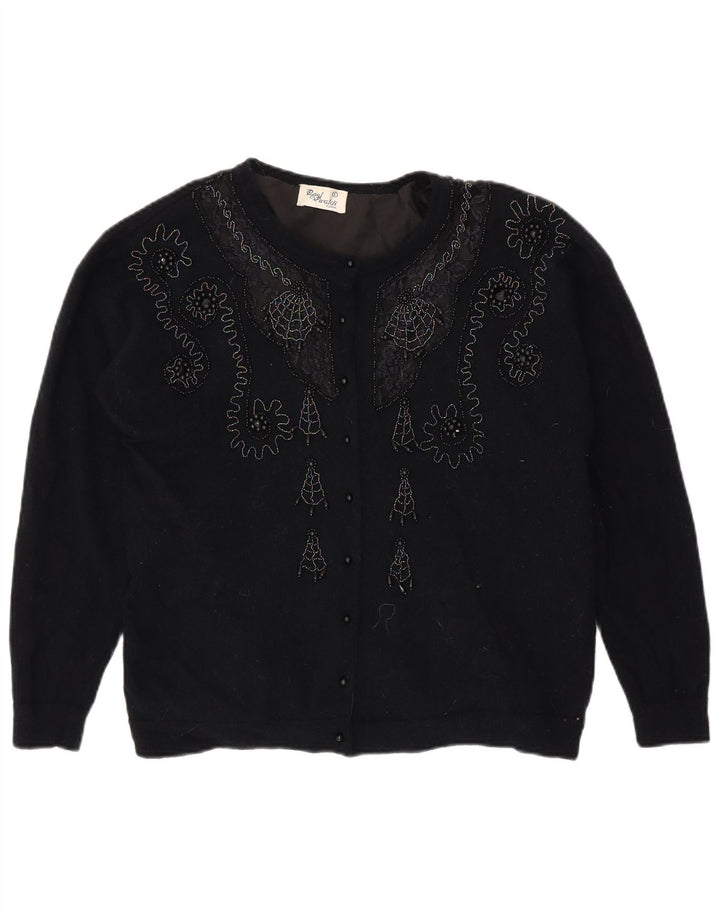 Sweter damski VINTAGE UK 16, duży, granatowy paisley