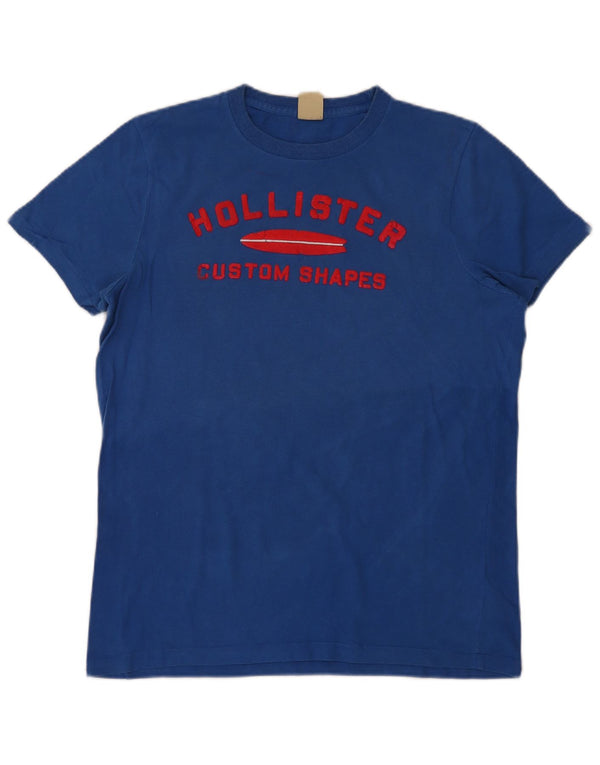 Męski T-shirt z grafiką Hollister, duży, niebieski, bawełniany
