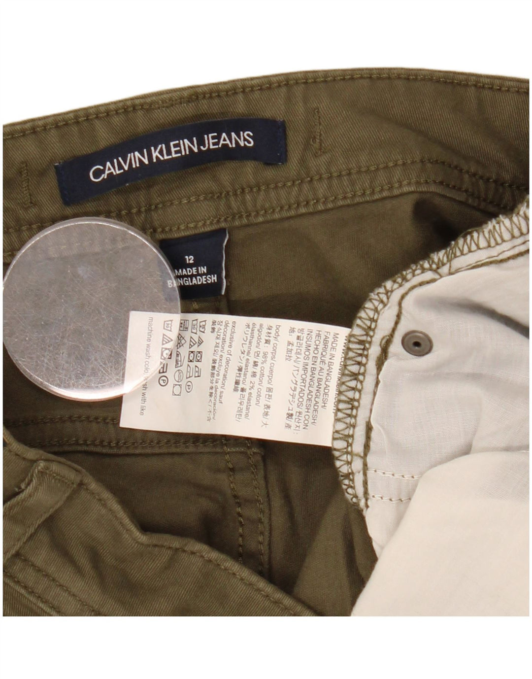 CALVIN KLEIN Damskie zwężane spodnie o kroju US 12 Large W34 L26 Khaki