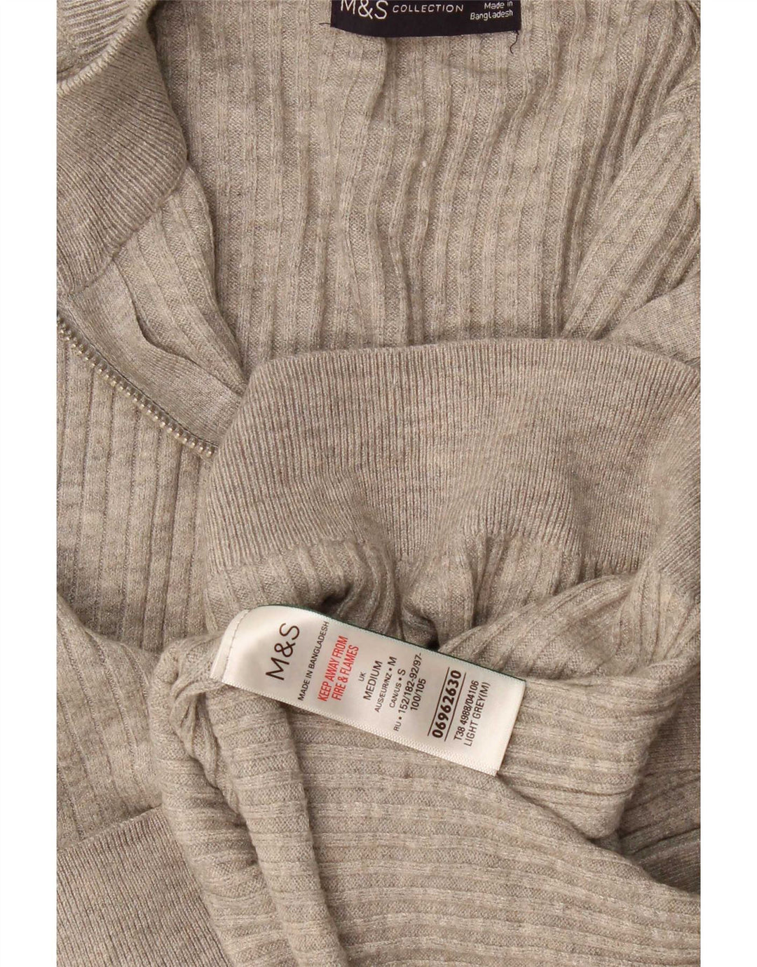 Marks & Spencer Męski sweter z zamkiem błyskawicznym, średnioszara wiskoza