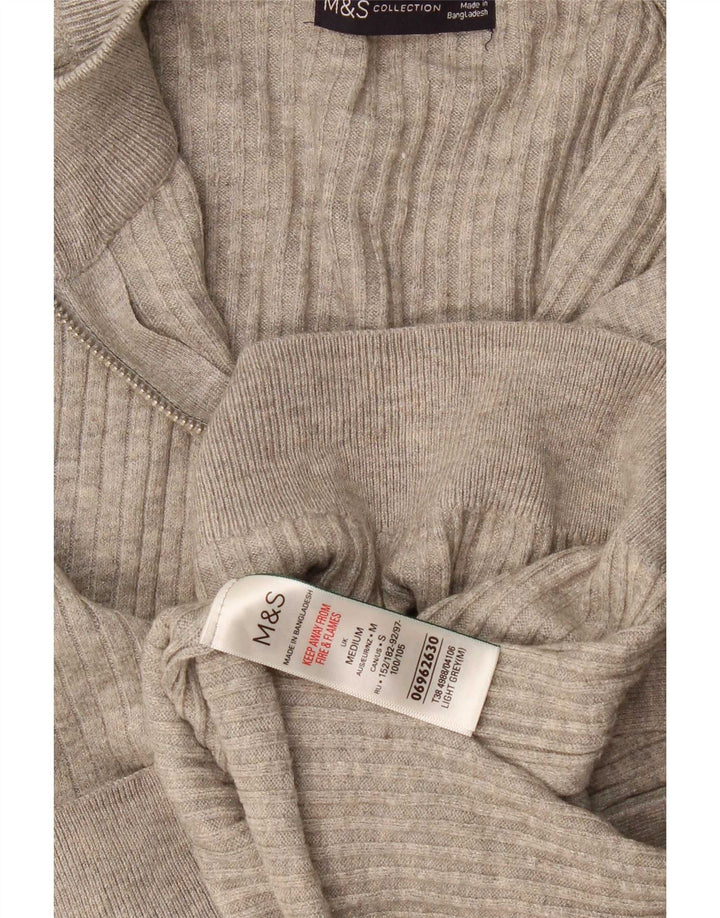 Marks & Spencer Męski sweter z zamkiem błyskawicznym, średnioszara wiskoza