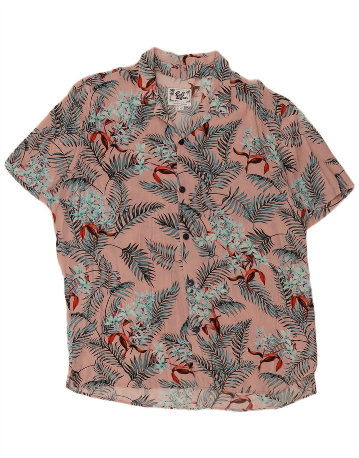 PULL & BEAR Męska koszula z krótkim rękawem XL, różowa, wiskozowa, hawajska