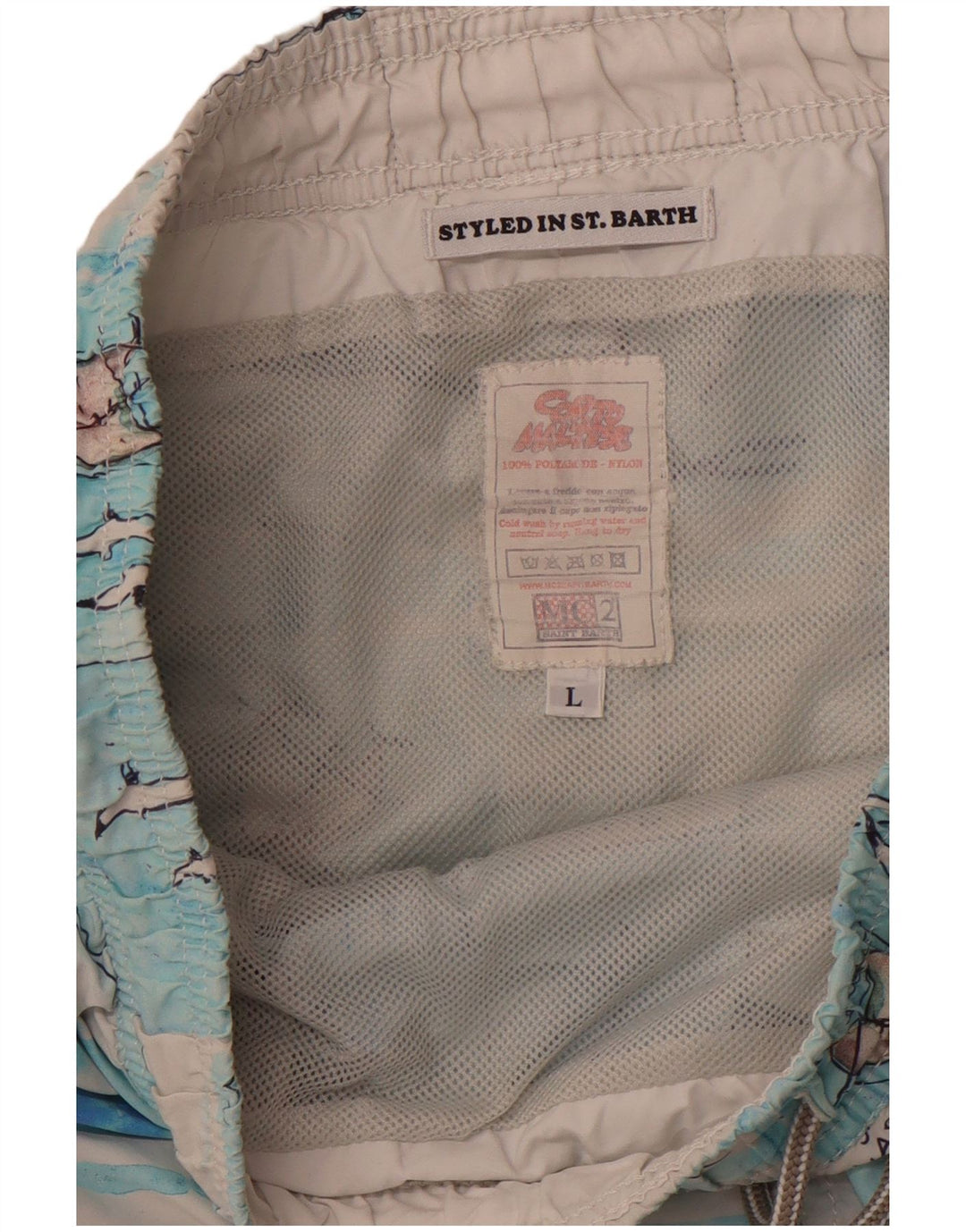 Męskie spodenki kąpielowe MC2 SAINT BARTH w abstrakcyjny wzór, duże, niebieskie, nylonowe