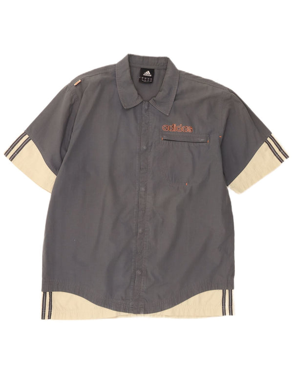 Adidas Mens Short Sleeve Shirt Medium Grey Colourblock Polyester