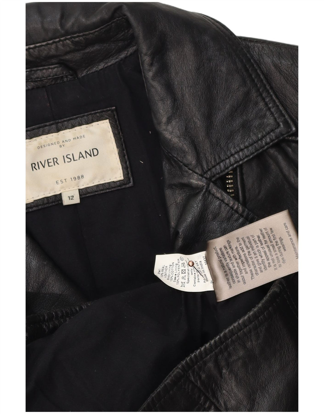 Damska skórzana kurtka motocyklowa River Island UK 12, średnia czarna