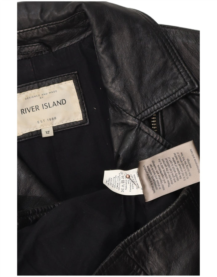 Damska skórzana kurtka motocyklowa River Island UK 12, średnia czarna