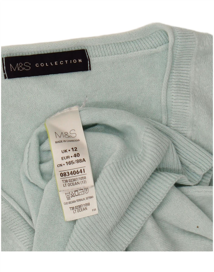 Marks & Spencer Damski sweter z dekoltem w kształcie litery V, UK 12, średni niebieski akryl