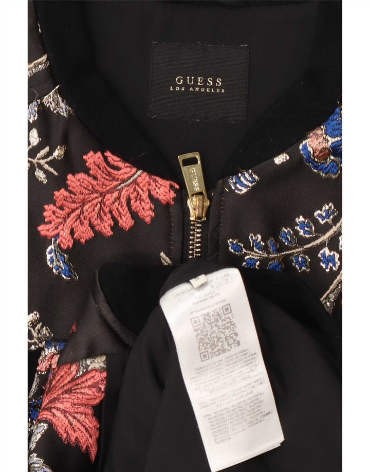 Damska kurtka bomberka Guess UK 6 XS, czarna w kwiaty, poliester
