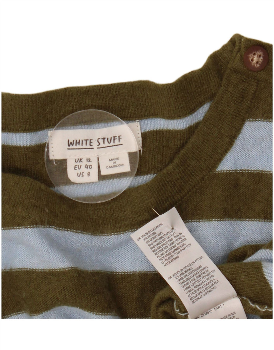 Damski sweter z dekoltem w łódkę White Stuff UK 12, średnie khaki w paski