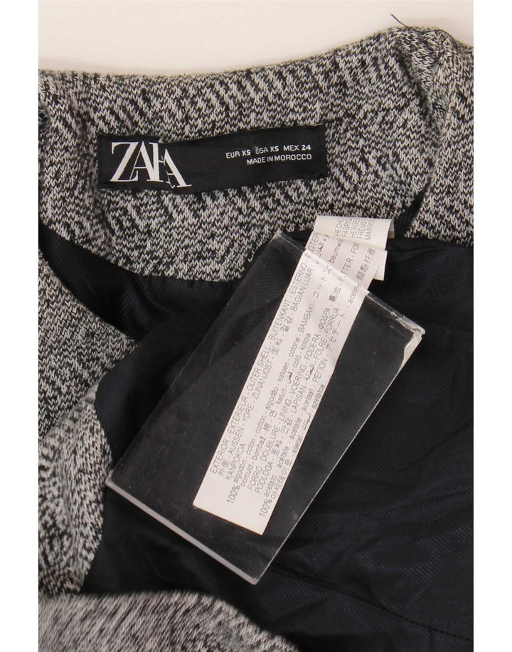 Damska marynarka Zara Longline z pełnym zamkiem UK 6 XS Szara bawełna w jodełkę