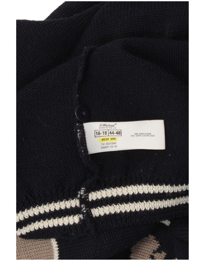 Sweter damski St Michael UK 16/18, duży granatowy, blok kolorów