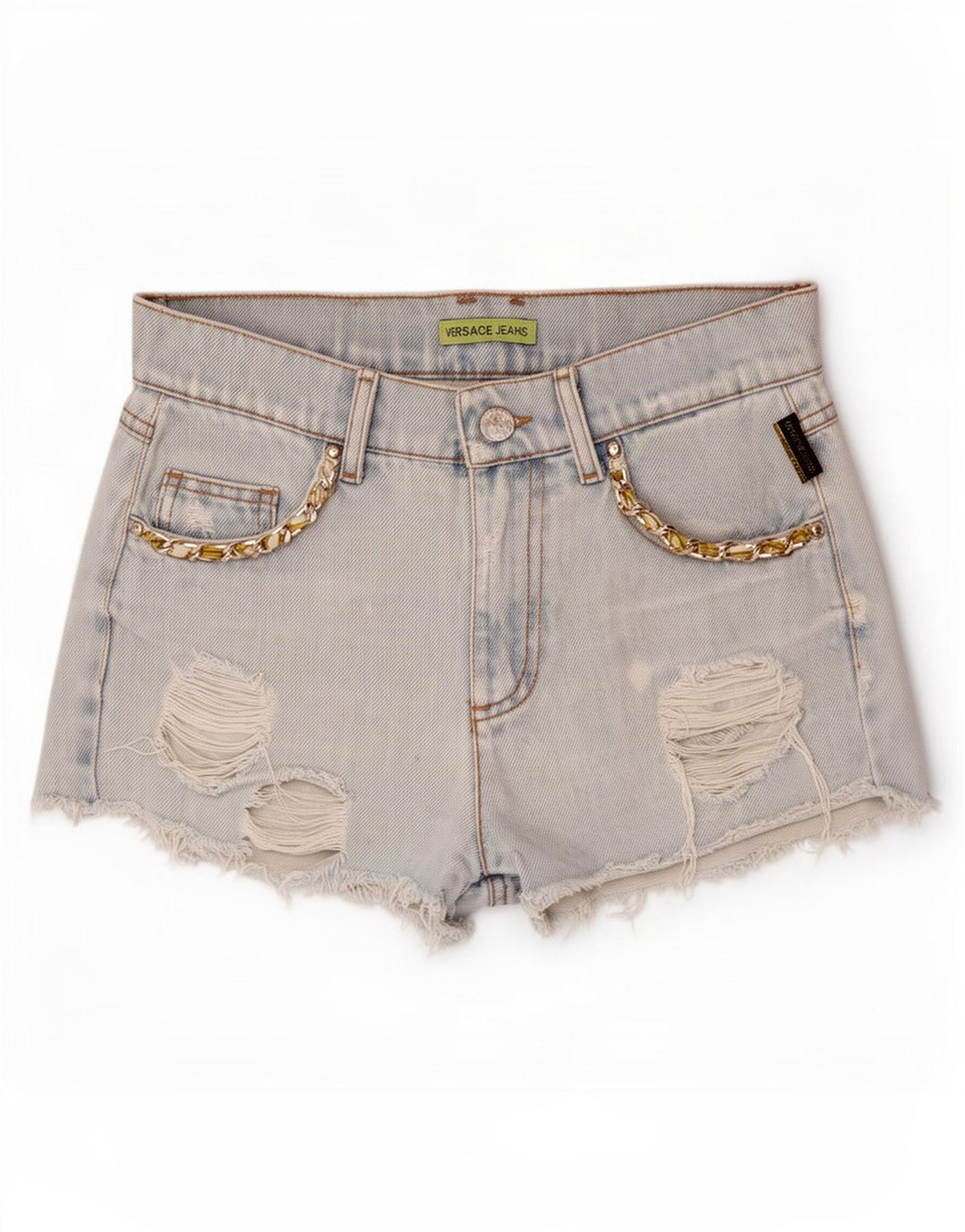 Damskie spodenki jeansowe Versace w trudnej sytuacji W28 Średnioniebieskie bawełniane