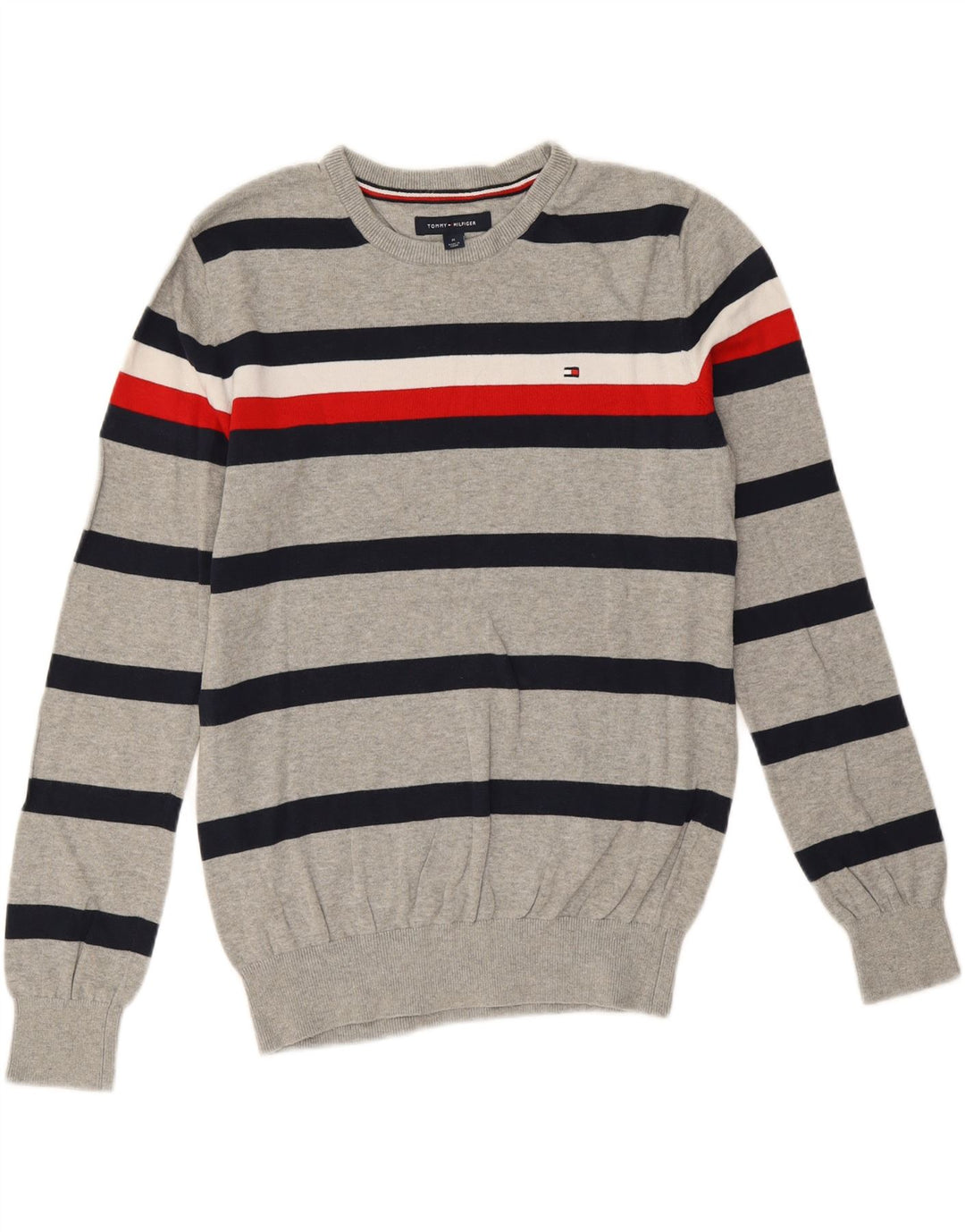 Męski sweter z okrągłym dekoltem Tommy Hilfiger Średni szary, bawełniany w paski