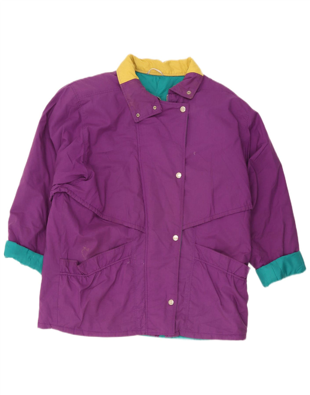 Damska kurtka wiatrówka w stylu vintage UK 18 XL Fioletowy poliester z blokami kolorów