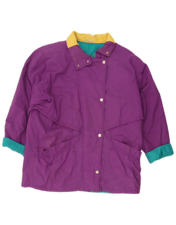 Damska kurtka wiatrówka w stylu vintage UK 18 XL Fioletowy poliester z blokami kolorów