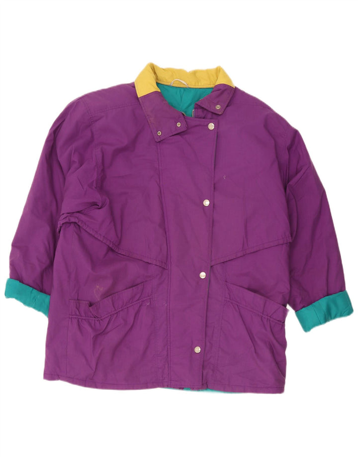Damska kurtka wiatrówka w stylu vintage UK 18 XL Fioletowy poliester z blokami kolorów