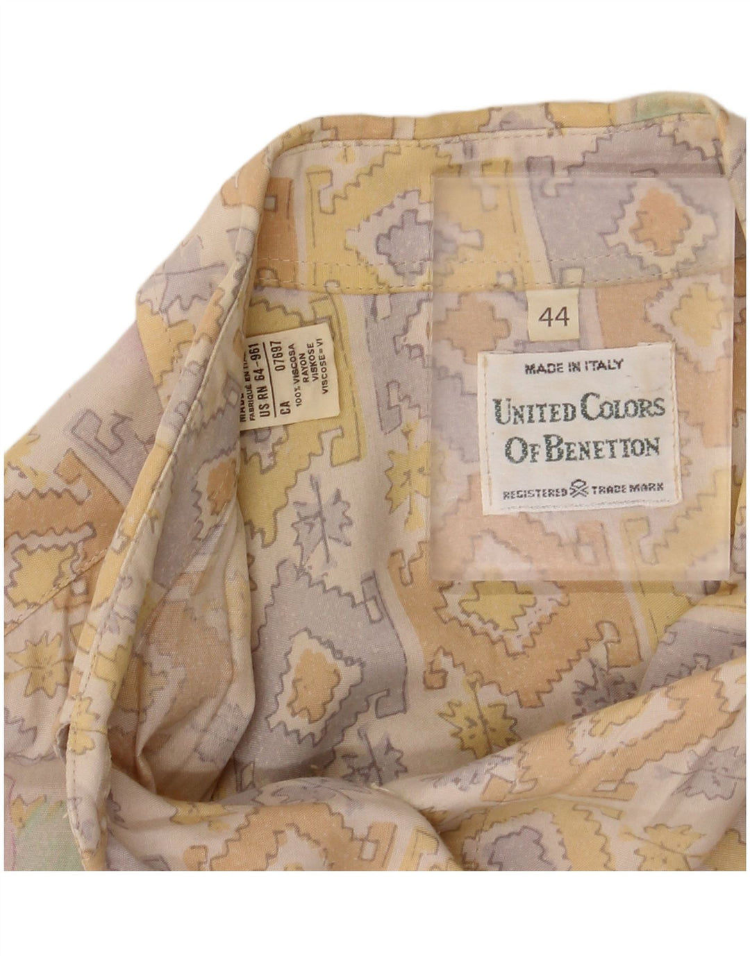 Damska bluzka koszulowa z krótkim rękawem BENETTON IT 44 Średni beż w kwiaty