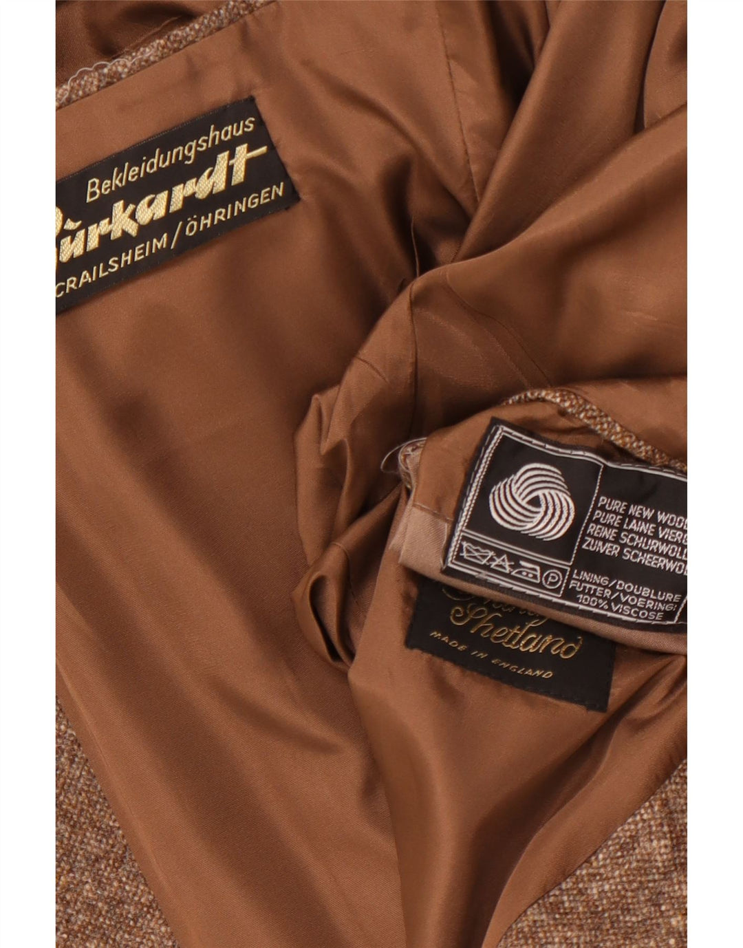 Męska marynarka zapinana na 2 guziki w stylu vintage, UK 38, średnio brązowa, nakrapiana, nowa wełna