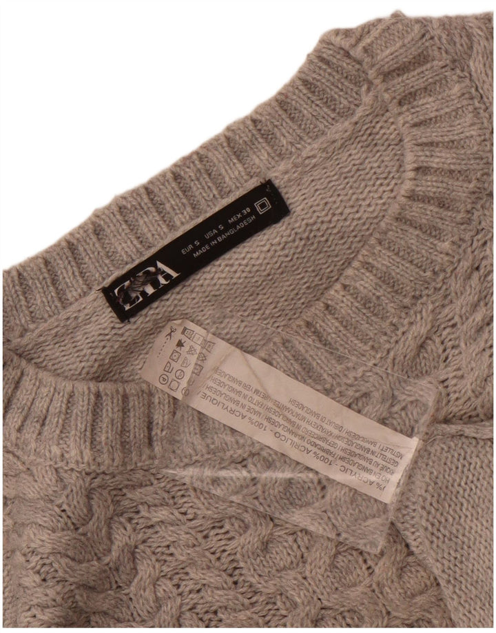 Damski sweter oversize Zara z okrągłym dekoltem UK 10, mały, szary, akrylowy