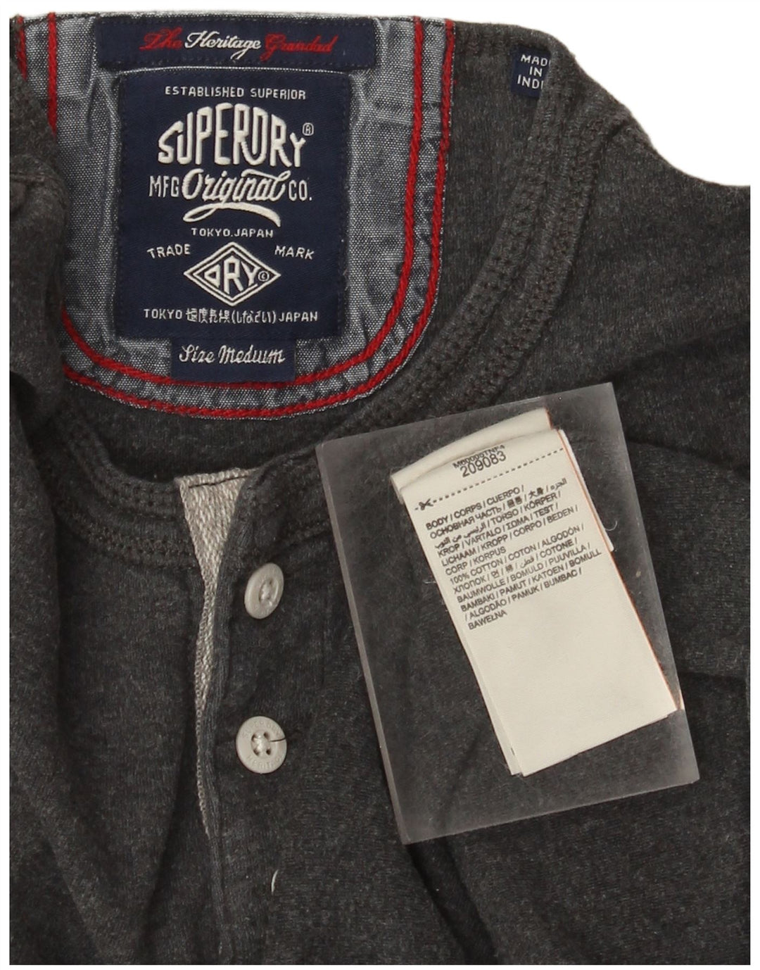 Męski top Superdry Heritage z długim rękawem, średnioszary, bawełniany
