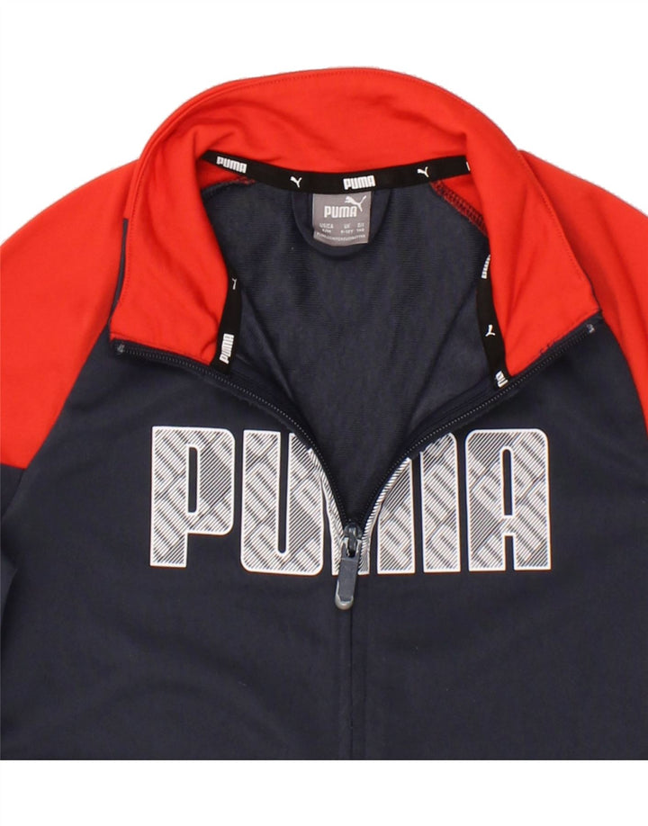 PUMA Boys Graphic Tracksuit Top Jacket 9-10 Years Navy Blue Colourblock Vintage Puma and Second-Hand Puma from Messina Hembry 