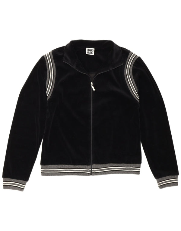 Vintage Womens Tracksuit Top Jacket EU 36/38 Small Black Striped Cotton