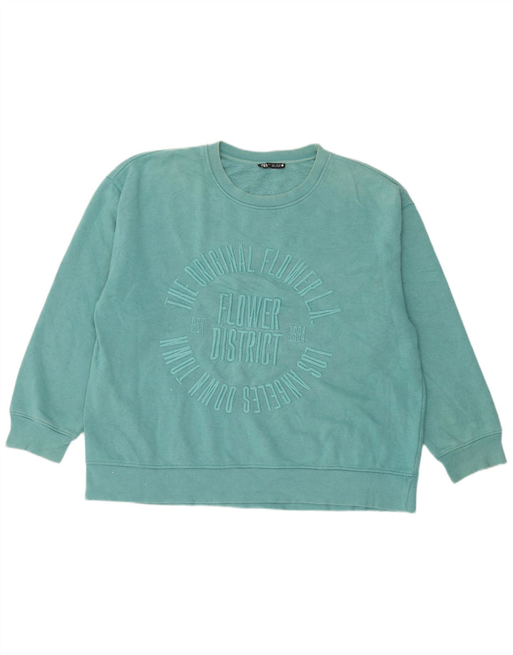 Damska bluza oversize Zara z grafiką, UK 16, duża niebieska bawełna