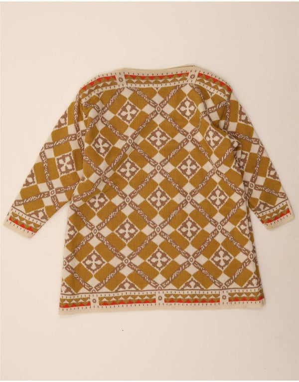 Damska sukienka sweterkowa z długim rękawem w stylu vintage, UK 12, średnia khaki, geometryczna