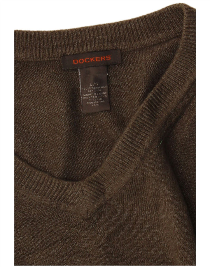 Męski sweter Dockers z dekoltem w kształcie litery V, duży, brązowy, akrylowy