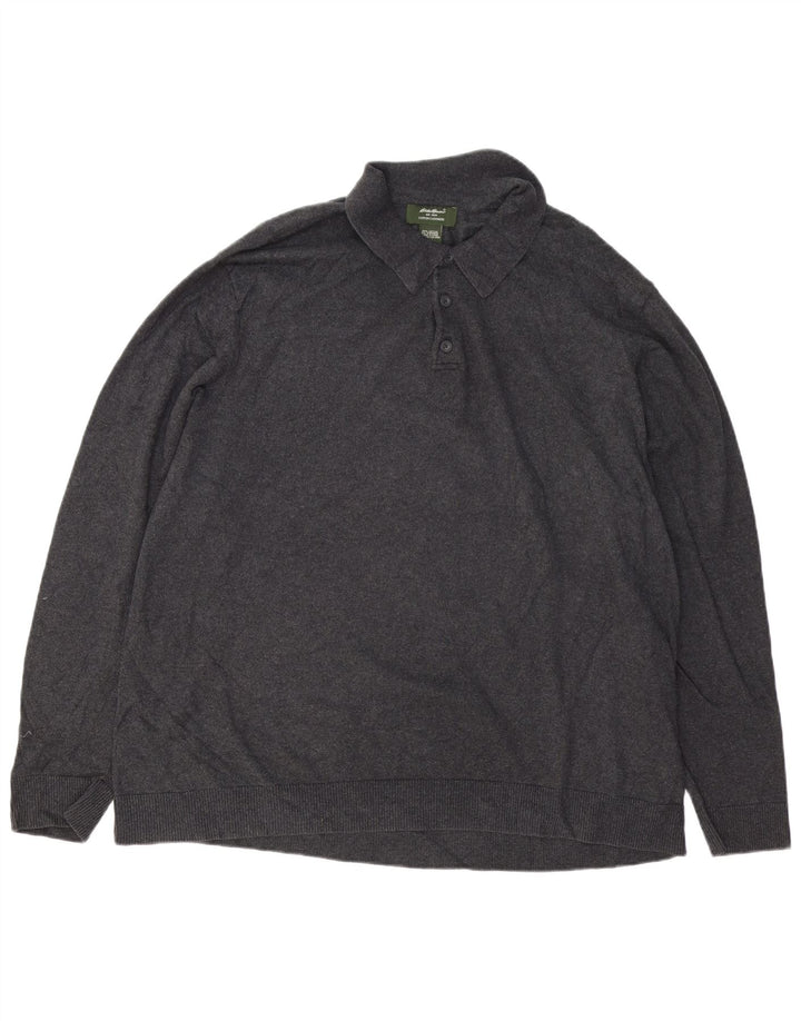 Męski sweter polo EDDIE BAUER 2XL, szara bawełna