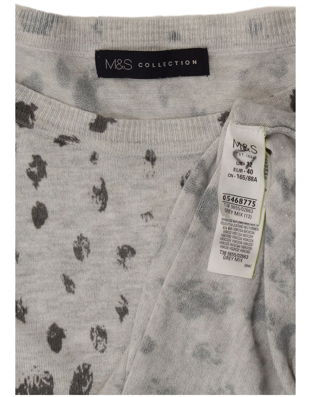 Marks & Spencer Damski sweter z dekoltem w łódkę, UK 12, średni szary