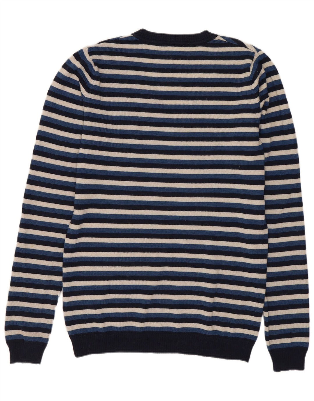Lacoste Damski sweter z dekoltem w kształcie litery V, rozmiar 38, średni granatowy, wełniany w paski