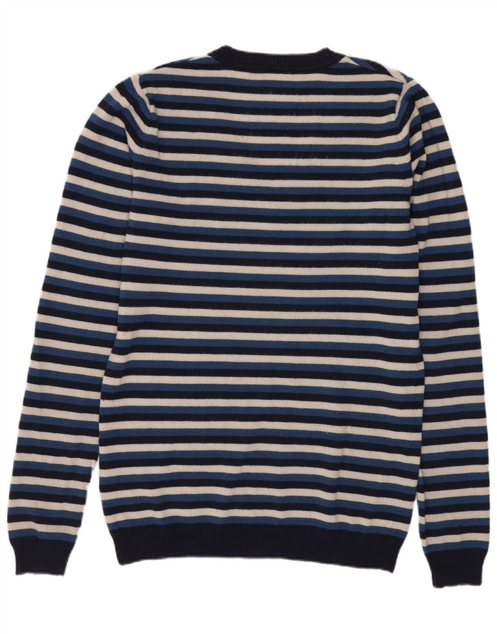Lacoste Damski sweter z dekoltem w kształcie litery V, rozmiar 38, średni granatowy, wełniany w paski